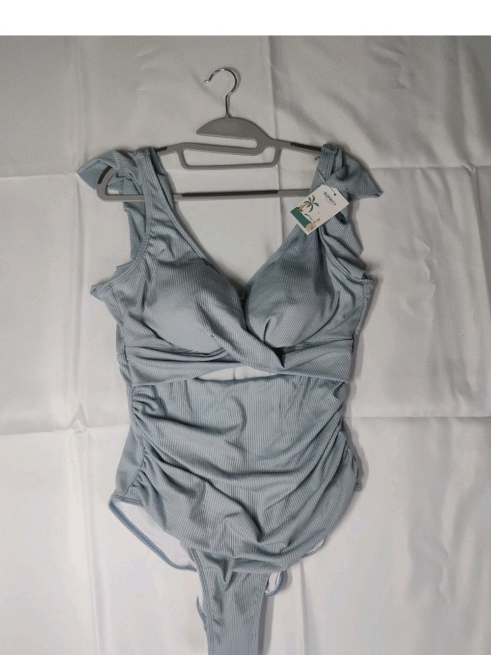Light Blue Ribbed V-Neck Women’s Top